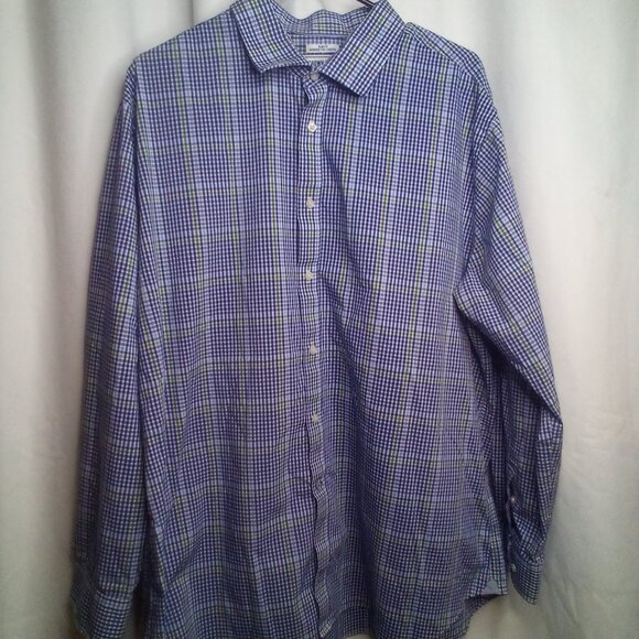 Crown & Ivy Shirt Men 18 18 1/2 34/35 XXL Button Up Long Sleeve Plaid Blue Green - Picture 15 of 16